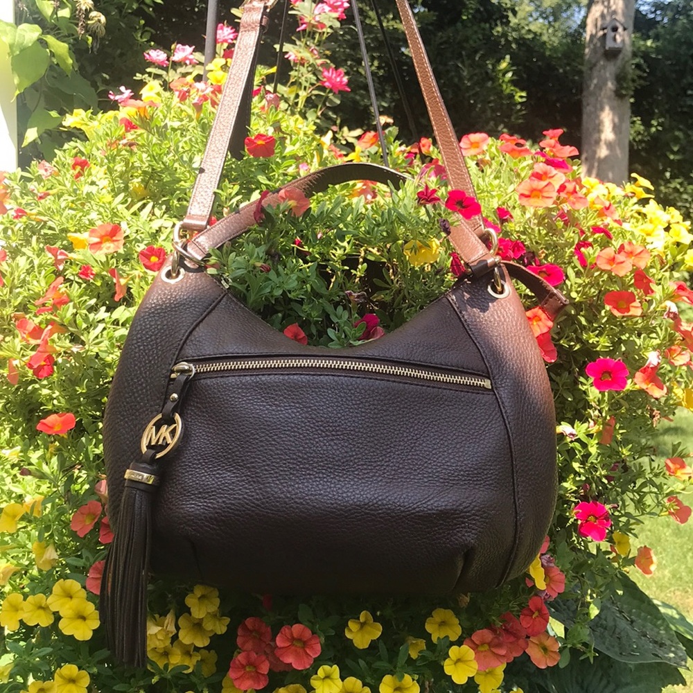 Michael Kors brown leather hobo tassel bag